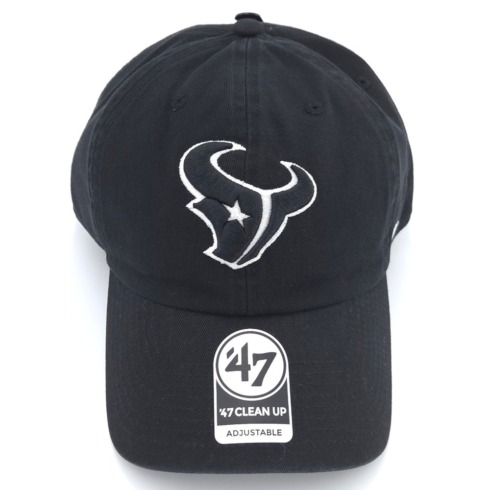 47 Brand Houston Texans Hat Mens Black Clean Up Adjustable Strap Cap OSFA  NWT
